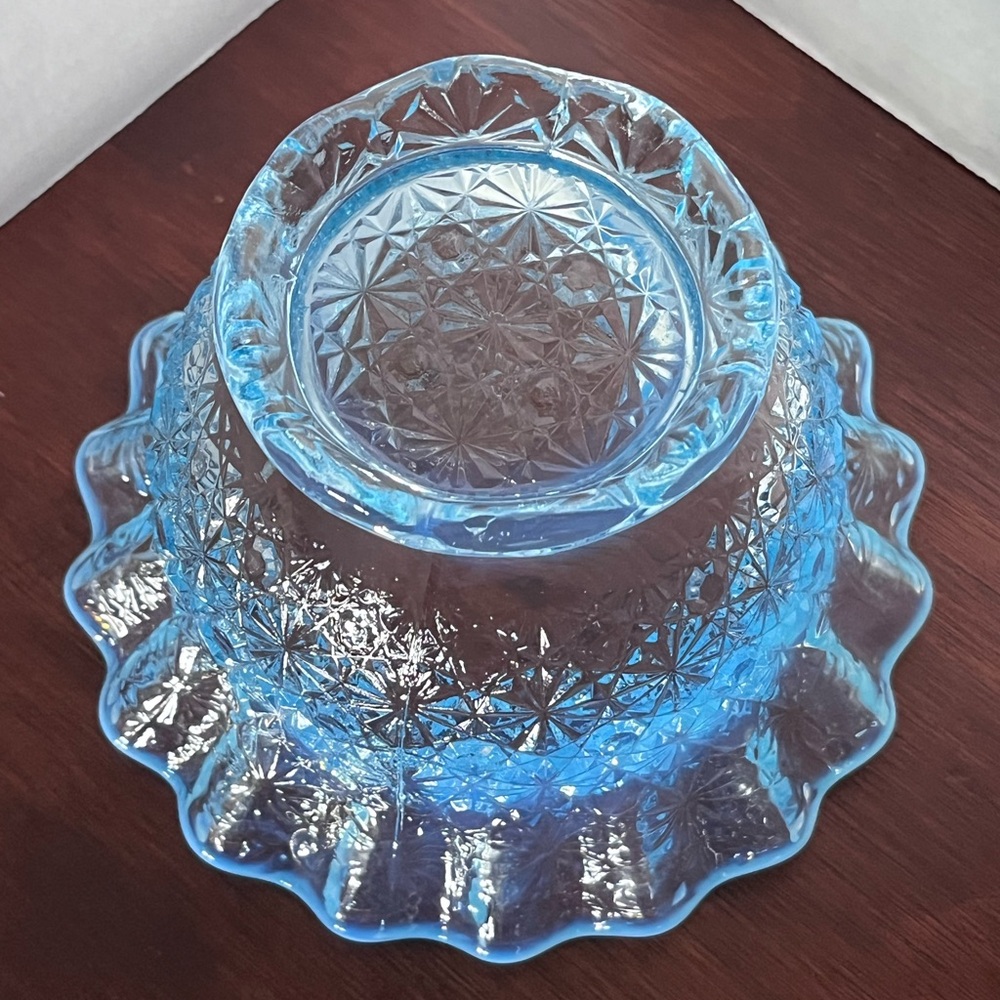1960’s L.E. Smith Daisy & Button bowl, in blue opalescent, vintage - Picture 6 of 11